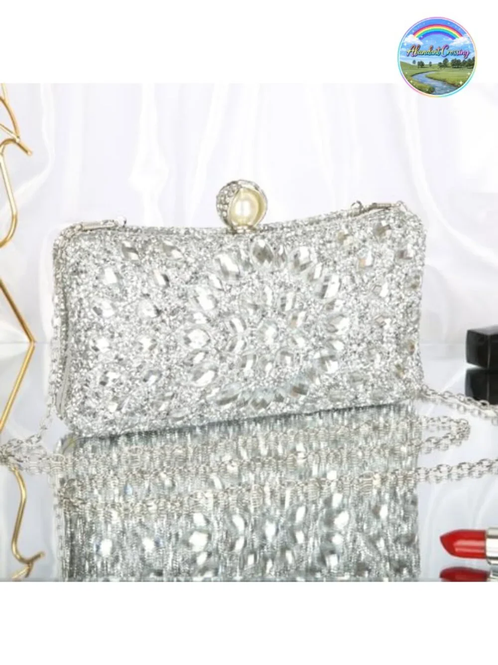 Sparkly Rhinestone Evening Clutch Purse Luxury Handbag with Detachable Chains